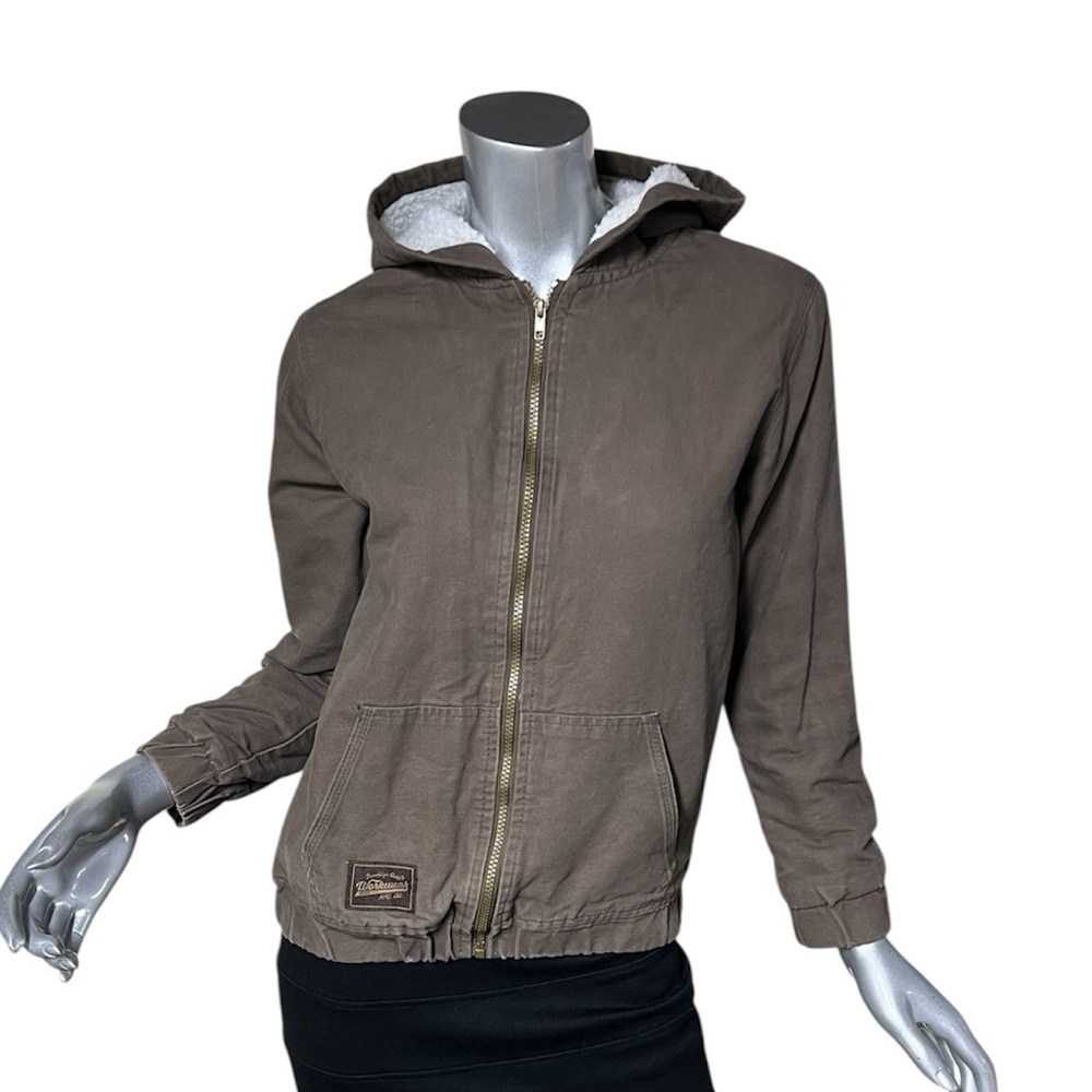 Brooklyn Cloth Youth Large Brown Sherpa Lined Canvas Work Wear Jacket With Hood